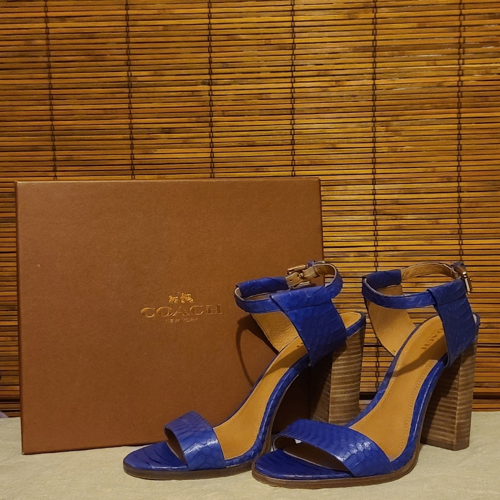 Coach Lexey Snake, Deep Marine, Block Heel Sandals